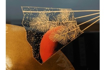明治から大正期　時代物　木製　漆器　金銀蒔絵に梨地と扇面が華やかな盆2点セット　(R-089202)