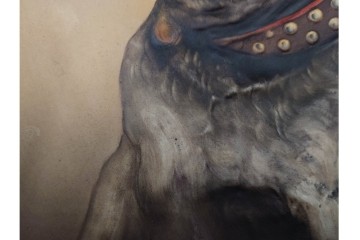 オールドノリタケ(NORITAKE)　ヤジロベー印　モールド　緻密に描かれたフレンチブルドッグの飾皿　(R-089209)