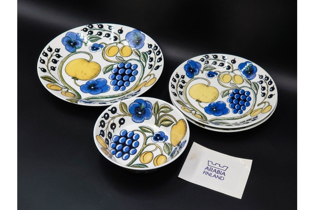 ARABIA FINLAND(アラビア フィンランド)　paratiisi(パラティッシ)　色鮮やかな果実と花々が描かれたボウル・プレート3枚セット　(R-089211)