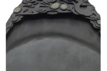 中国　唐物　雲龍文と石眼が見事な瑞渓硯　唐木箱付き　(R-089219)