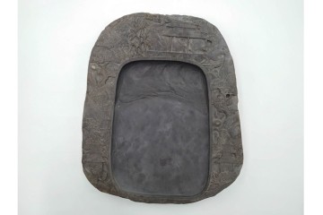 中国　唐物　楼閣松竹文が風雅な瑞渓硯　唐木蓋付き　(R-089220)