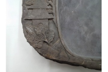 中国　唐物　楼閣松竹文が風雅な瑞渓硯　唐木蓋付き　(R-089220)