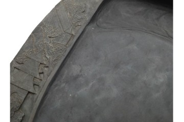 中国　唐物　楼閣松竹文が風雅な瑞渓硯　唐木蓋付き　(R-089220)