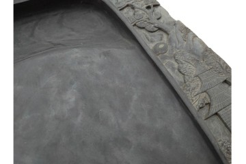 中国　唐物　楼閣松竹文が風雅な瑞渓硯　唐木蓋付き　(R-089220)