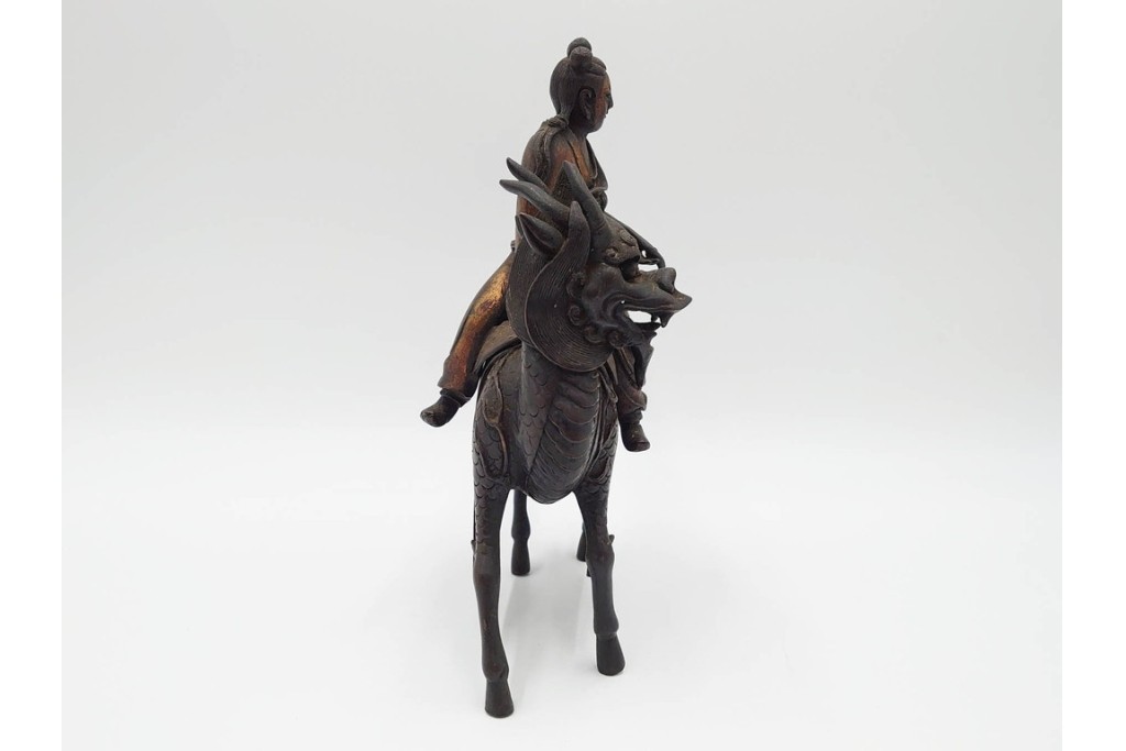 中国・唐物　古玩　古銅　麒麟に乗る人物香炉　(R-089227)