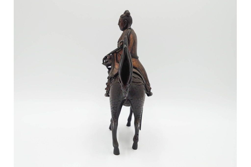 中国・唐物　古玩　古銅　麒麟に乗る人物香炉　(R-089227)
