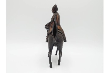 中国・唐物　古玩　古銅　麒麟に乗る人物香炉　(R-089227)