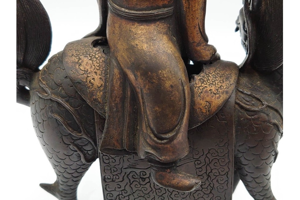 中国・唐物　古玩　古銅　麒麟に乗る人物香炉　(R-089227)