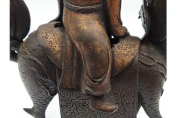 中国・唐物　古玩　古銅　麒麟に乗る人物香炉　(R-089227)