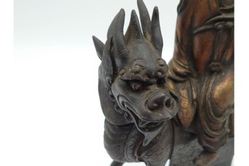 中国・唐物　古玩　古銅　麒麟に乗る人物香炉　(R-089227)