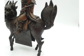中国・唐物　古玩　古銅　麒麟に乗る人物香炉　(R-089227)