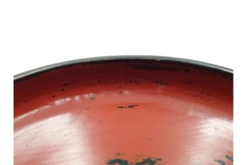 時代物　根来塗　木製漆器　使い込まれた風合いが趣深い丸盆　(R-089228)