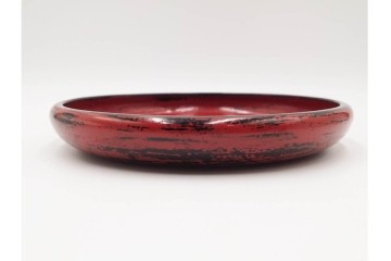 時代物　根来塗　木製漆器　使い込まれた風合いが趣深い丸盆　(R-089228)