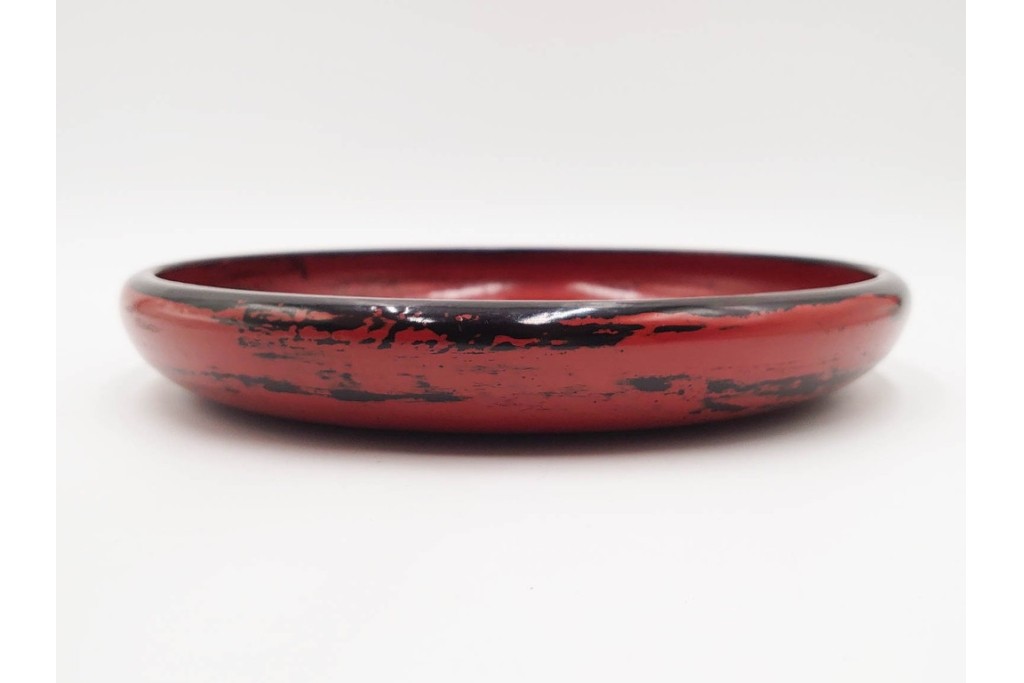 時代物　根来塗　木製漆器　使い込まれた風合いが趣深い丸盆　(R-089228)
