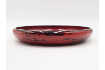 時代物　根来塗　木製漆器　使い込まれた風合いが趣深い丸盆　(R-089228)
