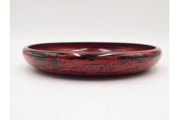 時代物　根来塗　木製漆器　使い込まれた風合いが趣深い丸盆　(R-089228)