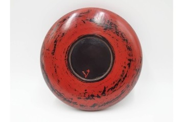 時代物　根来塗　木製漆器　使い込まれた風合いが趣深い丸盆　(R-089228)