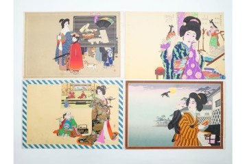 戦前　見本　石版画　美人画など色鮮やかな引札26枚セット　(R-089232)