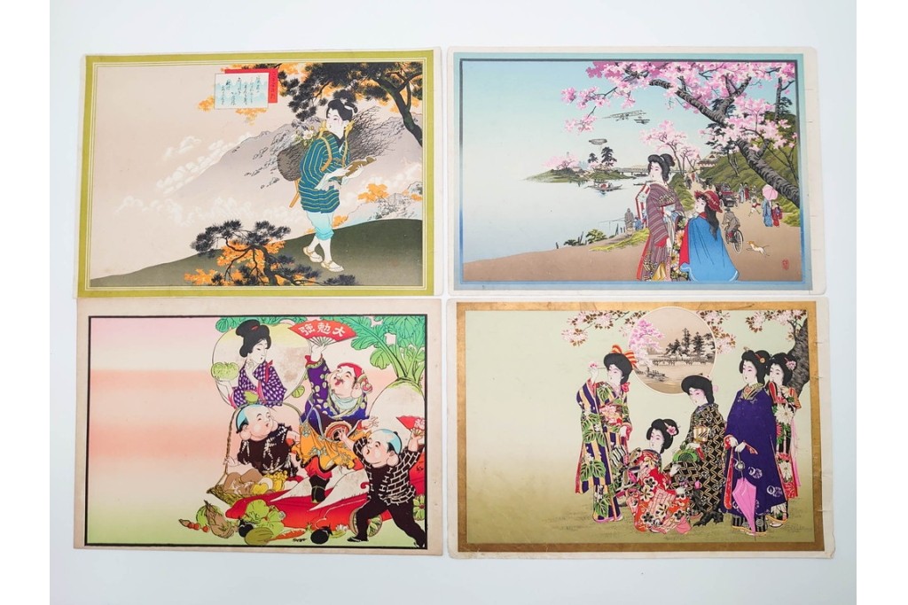 戦前　見本　石版画　美人画など色鮮やかな引札26枚セット　(R-089232)