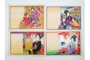 戦前　見本　石版画　美人画など色鮮やかな引札26枚セット　(R-089232)