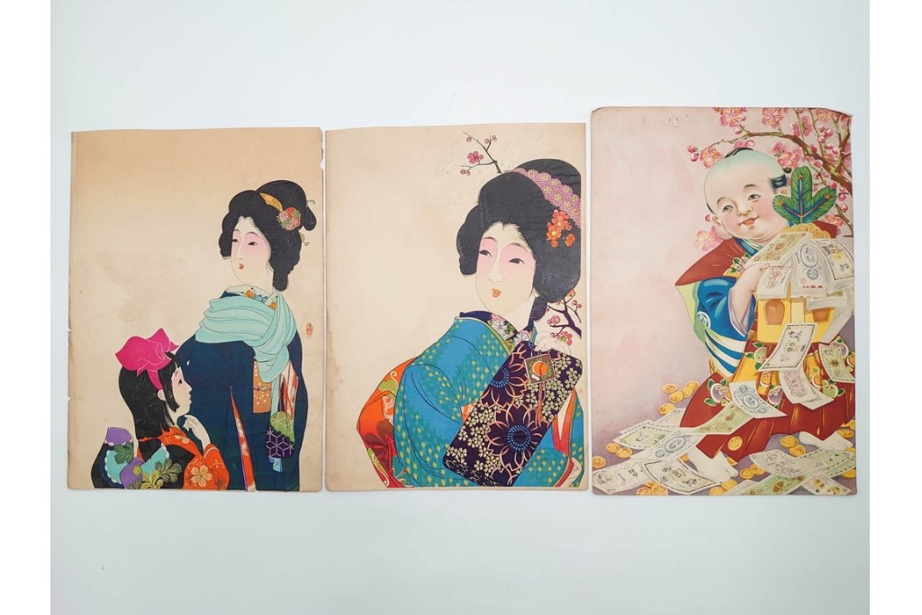 戦前　見本　石版画　美人画など色鮮やかな引札26枚セット　(R-089233)
