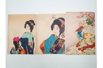 戦前　見本　石版画　美人画など色鮮やかな引札26枚セット　(R-089233)