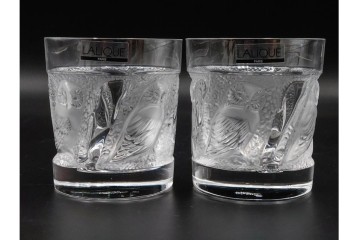 フランス　LALIQUE(ラリック)　ユロット　ふくろうモチーフが目を引くタンブラー2客セット　(R-089236)