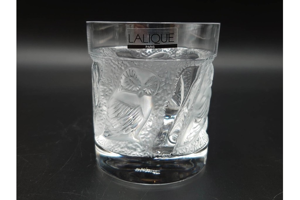フランス　LALIQUE(ラリック)　ユロット　ふくろうモチーフが目を引くタンブラー2客セット　(R-089236)