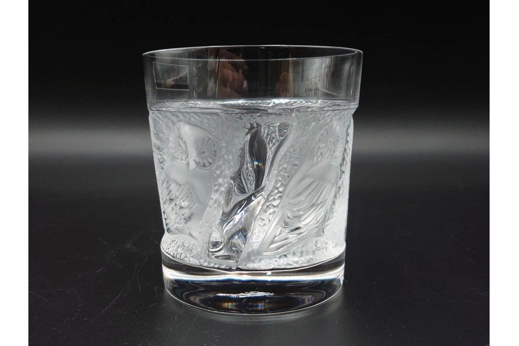 フランス　LALIQUE(ラリック)　ユロット　ふくろうモチーフが目を引くタンブラー2客セット　(R-089236)