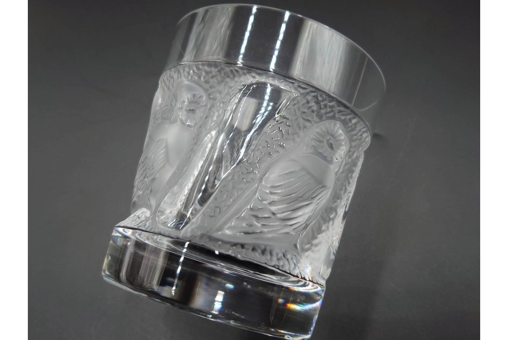 フランス　LALIQUE(ラリック)　ユロット　ふくろうモチーフが目を引くタンブラー2客セット　(R-089236)