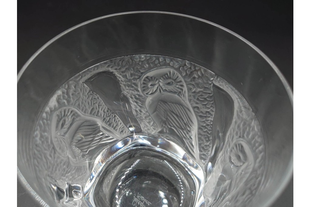 フランス　LALIQUE(ラリック)　ユロット　ふくろうモチーフが目を引くタンブラー2客セット　(R-089236)