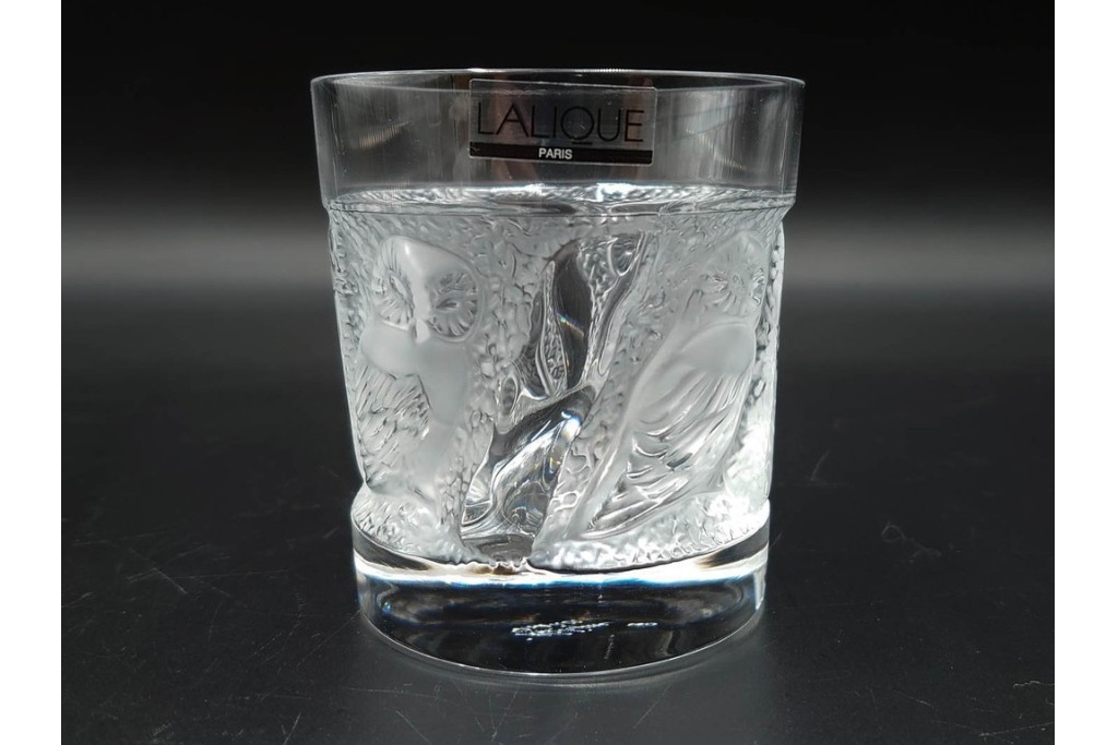 フランス　LALIQUE(ラリック)　ユロット　ふくろうモチーフが目を引くタンブラー2客セット　(R-089236)