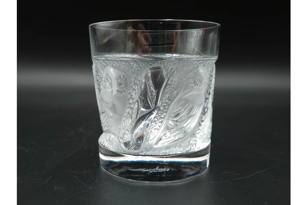 フランス　LALIQUE(ラリック)　ユロット　ふくろうモチーフが目を引くタンブラー2客セット　(R-089236)