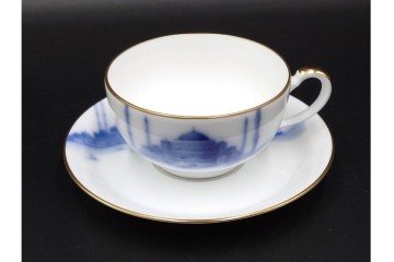 大倉陶園(OKURA/OAC)　シルクロード　イスタンブールの風景を描いたカップ&ソーサー・プレート・酒杯2点セット　(R-089239)