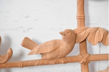 ヴィンテージ建具　昭和後期　井波彫刻　名工 横山一夢作　花鳥図を優美に表現した欄間2枚セット　(R-089241)