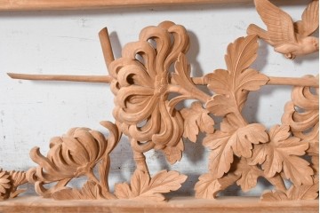 ヴィンテージ建具　昭和後期　井波彫刻　名工 横山一夢作　花鳥図を優美に表現した欄間2枚セット　(R-089241)