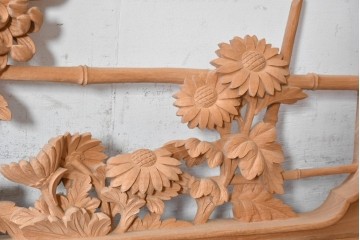 ヴィンテージ建具　昭和後期　井波彫刻　名工 横山一夢作　花鳥図を優美に表現した欄間2枚セット　(R-089241)