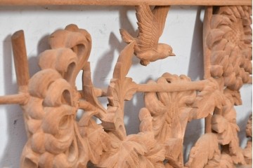 ヴィンテージ建具　昭和後期　井波彫刻　名工 横山一夢作　花鳥図を優美に表現した欄間2枚セット　(R-089241)