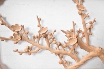 ヴィンテージ建具　昭和後期　井波彫刻　名工 横山一夢作　梅に雀が遊ぶ欄間2枚セット　(R-089242)