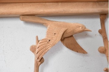 ヴィンテージ建具　昭和後期　井波彫刻　名工 横山一夢作　梅に雀が遊ぶ欄間2枚セット　(R-089242)