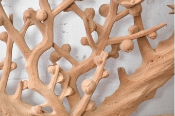ヴィンテージ建具　昭和後期　井波彫刻　名工 横山一夢作　梅に雀が遊ぶ欄間2枚セット　(R-089242)
