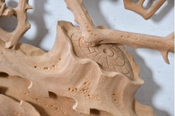 ヴィンテージ建具　昭和後期　井波彫刻　名工 横山一夢作　梅に雀が遊ぶ欄間2枚セット　(R-089242)