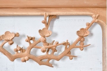 ヴィンテージ建具　昭和後期　井波彫刻　名工 横山一夢作　梅に雀が遊ぶ欄間2枚セット　(R-089242)