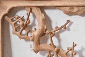ヴィンテージ建具　昭和後期　井波彫刻　名工 横山一夢作　梅に雀が遊ぶ欄間2枚セット　(R-089242)
