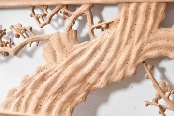 ヴィンテージ建具　昭和後期　井波彫刻　名工 横山一夢作　梅に雀が遊ぶ欄間2枚セット　(R-089242)