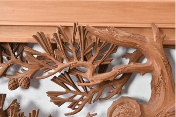 ヴィンテージ建具　昭和後期　井波彫刻　清峰作　枝ぶり豊かな松図の欄間2枚セット　(R-089243)