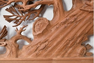 ヴィンテージ建具　昭和後期　井波彫刻　清峰作　枝ぶり豊かな松図の欄間2枚セット　(R-089243)