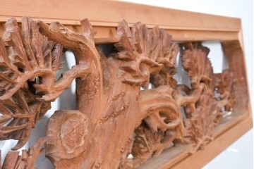 ヴィンテージ建具　昭和後期　井波彫刻　清峰作　枝ぶり豊かな松図の欄間2枚セット　(R-089243)