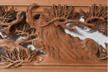 ヴィンテージ建具　昭和後期　井波彫刻　清峰作　枝ぶり豊かな松図の欄間2枚セット　(R-089243)