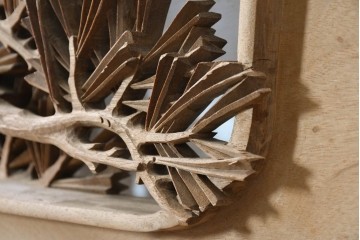 ヴィンテージ建具　昭和後期　井波彫刻　清峰作　枝ぶり豊かな松図の欄間2枚セット　(R-089243)